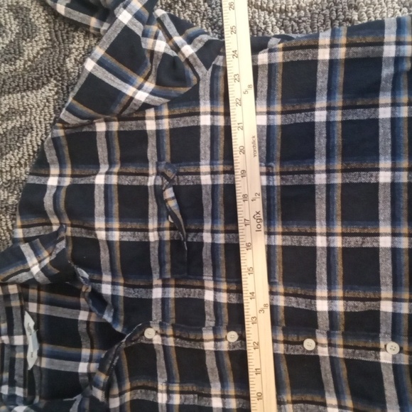 Old Navy Womens The Boyfriend Shirt Button Front Plaid Navy Flannel Size Xl - Picture 7 of 8